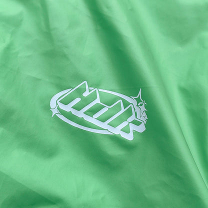 Reflective Piping Windbreaker - Neon Green Hooded Full Zip HDK Logo Y2K Streetwear