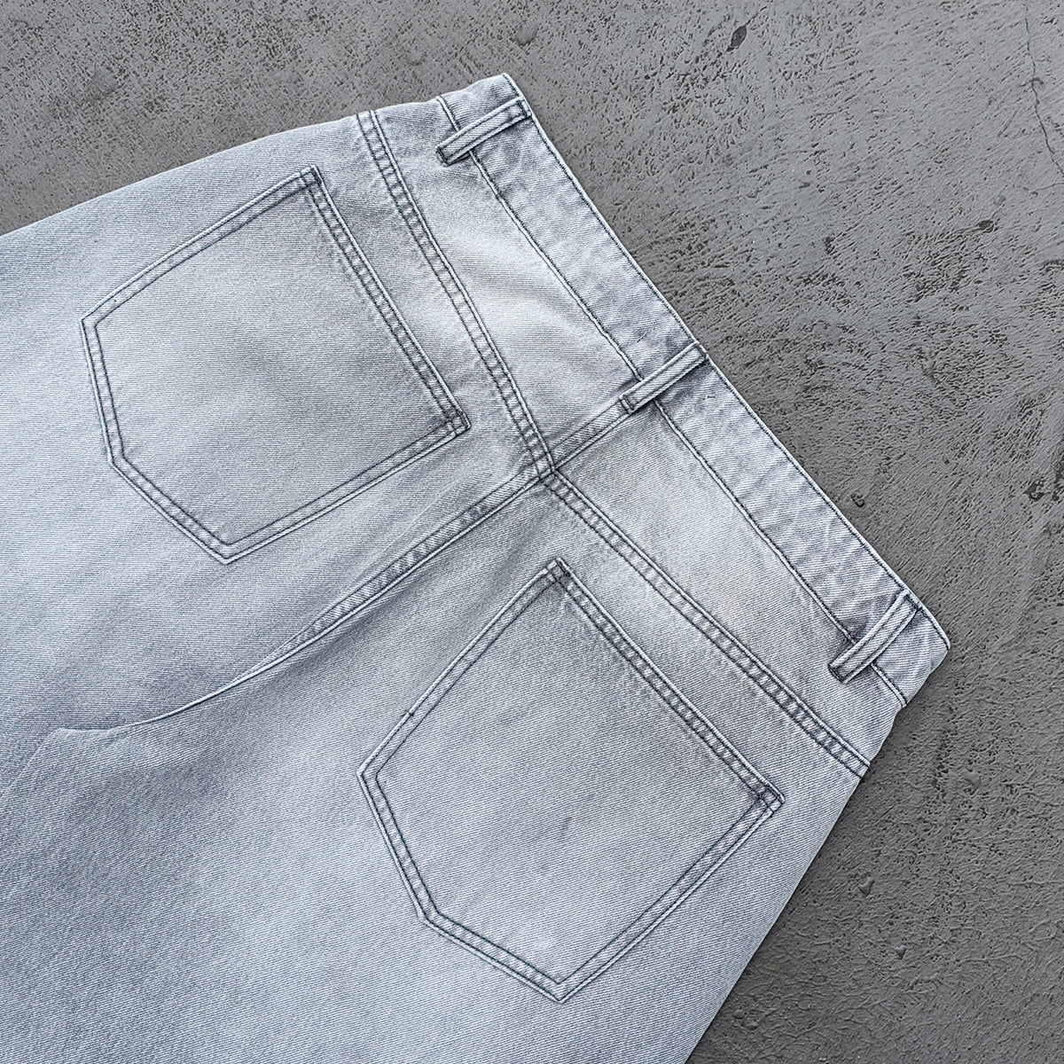 Wide Leg Jeans - Smoke Gray Acid Wash Geometric Panel Frayed Fringe Distressed Y2K Streetwear