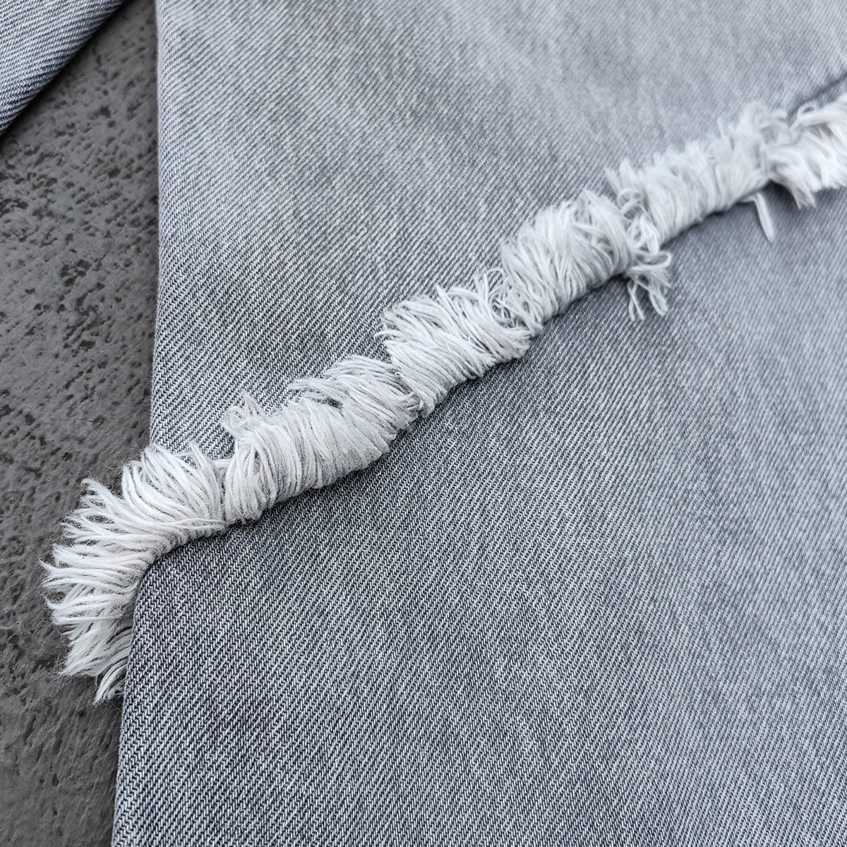 Wide Leg Jeans - Smoke Gray Acid Wash Geometric Panel Frayed Fringe Distressed Y2K Streetwear