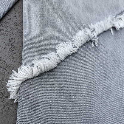 Wide Leg Jeans - Smoke Gray Acid Wash Geometric Panel Frayed Fringe Distressed Y2K Streetwear
