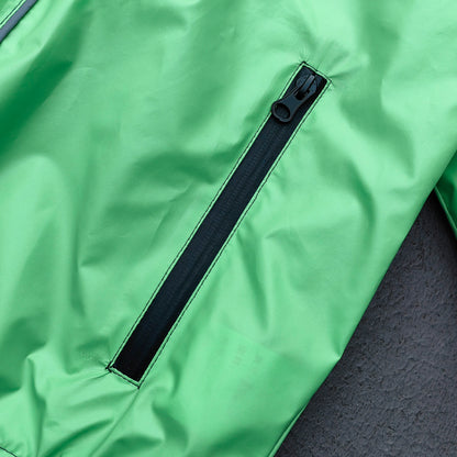 Reflective Piping Windbreaker - Neon Green Hooded Full Zip HDK Logo Y2K Streetwear