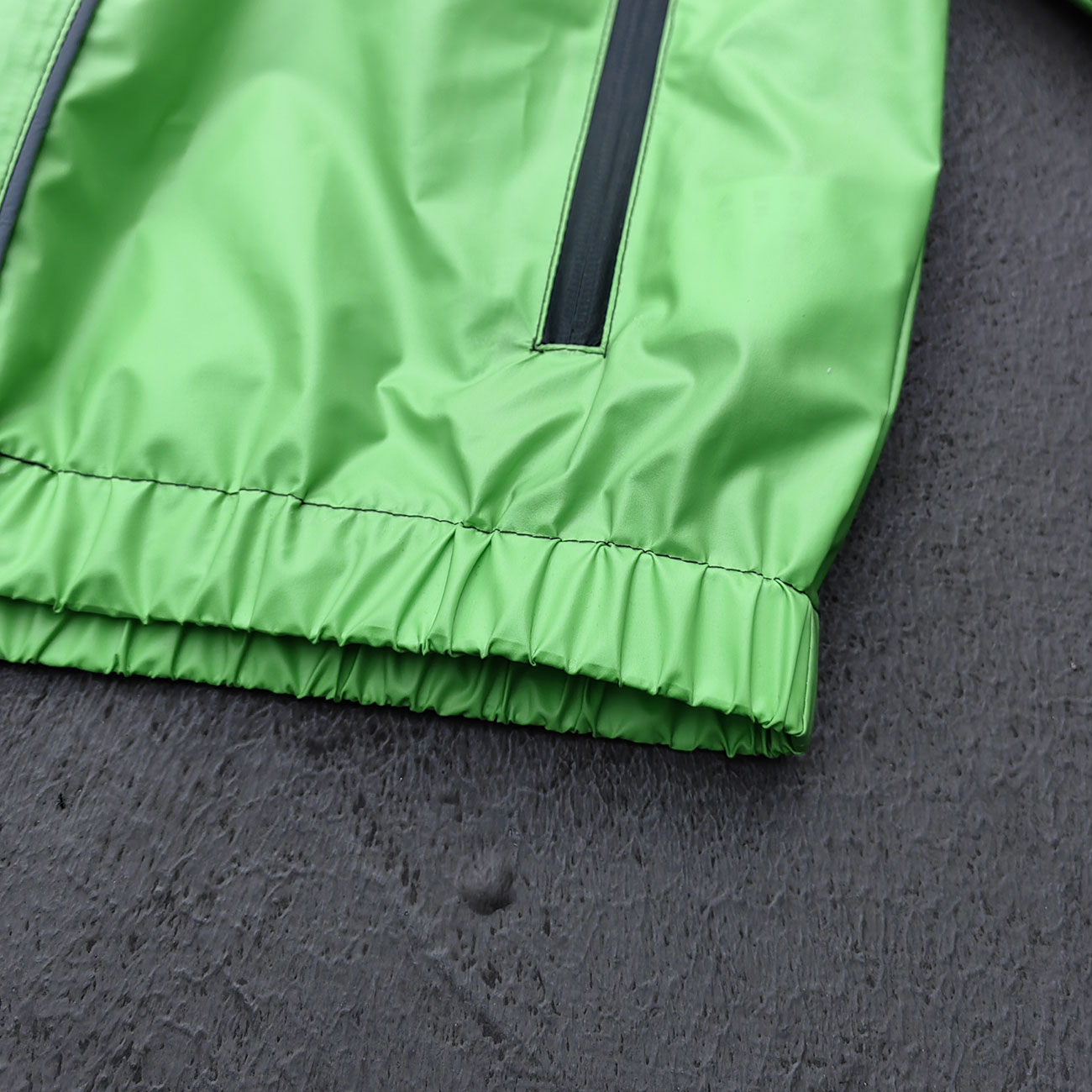 Reflective Piping Windbreaker - Neon Green Hooded Full Zip HDK Logo Y2K Streetwear