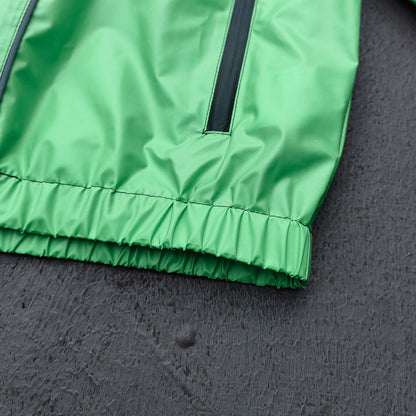Reflective Piping Windbreaker - Neon Green Hooded Full Zip HDK Logo Y2K Streetwear