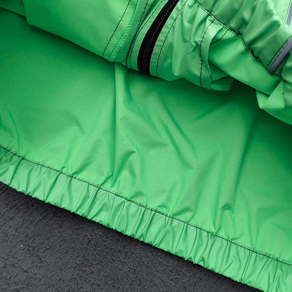 Reflective Piping Windbreaker - Neon Green Hooded Full Zip HDK Logo Y2K Streetwear