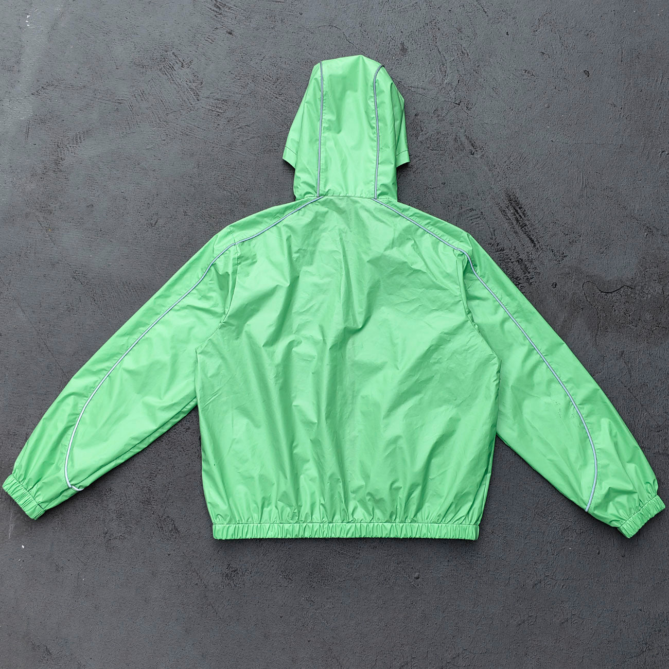 Reflective Piping Windbreaker - Neon Green Hooded Full Zip HDK Logo Y2K Streetwear
