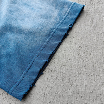GLORY GOD Graphic Tee - Denim Blue Acid Wash Vintage Street Collage Print Distressed Ripped Raw Hem Y2K Streetwear