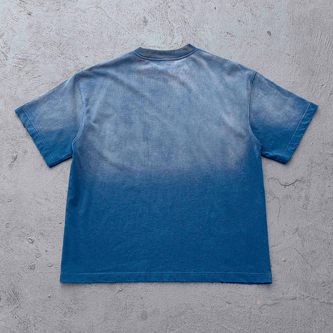 GLORY GOD Graphic Tee - Denim Blue Acid Wash Vintage Street Collage Print Distressed Ripped Raw Hem Y2K Streetwear