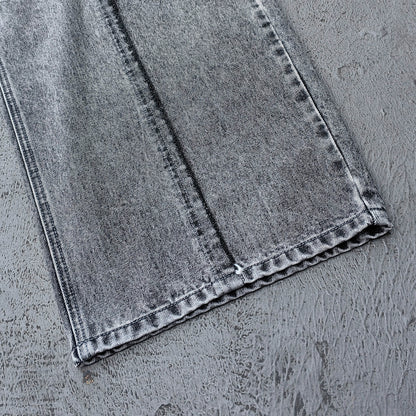 Y2K Deconstructed Jeans - Smoke Gray Wash Geometric Patchwork Vertical Seam Side Frayed Wide Leg Baggy