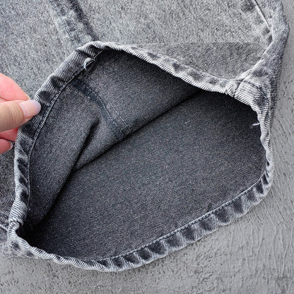 Y2K Deconstructed Jeans - Smoke Gray Wash Geometric Patchwork Vertical Seam Side Frayed Wide Leg Baggy