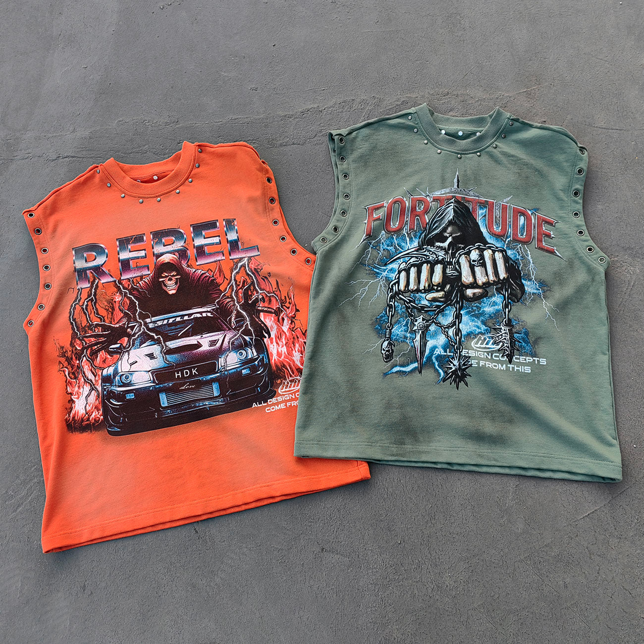 Studded Sleeveless Graphic Tee - Skull Rebel Print Y2K Rock Streetwear