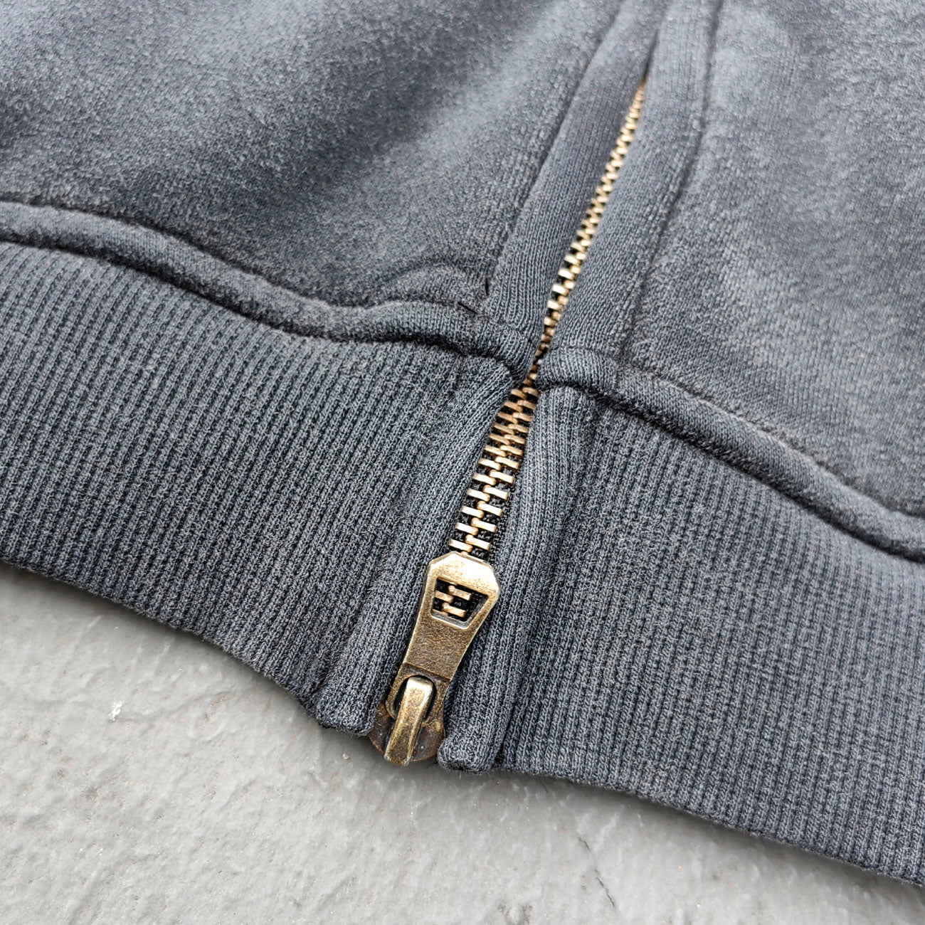 Black Vintage Wash Hoodie - Brass Zipper Full Zip Cropped Boxy Y2K Oversized