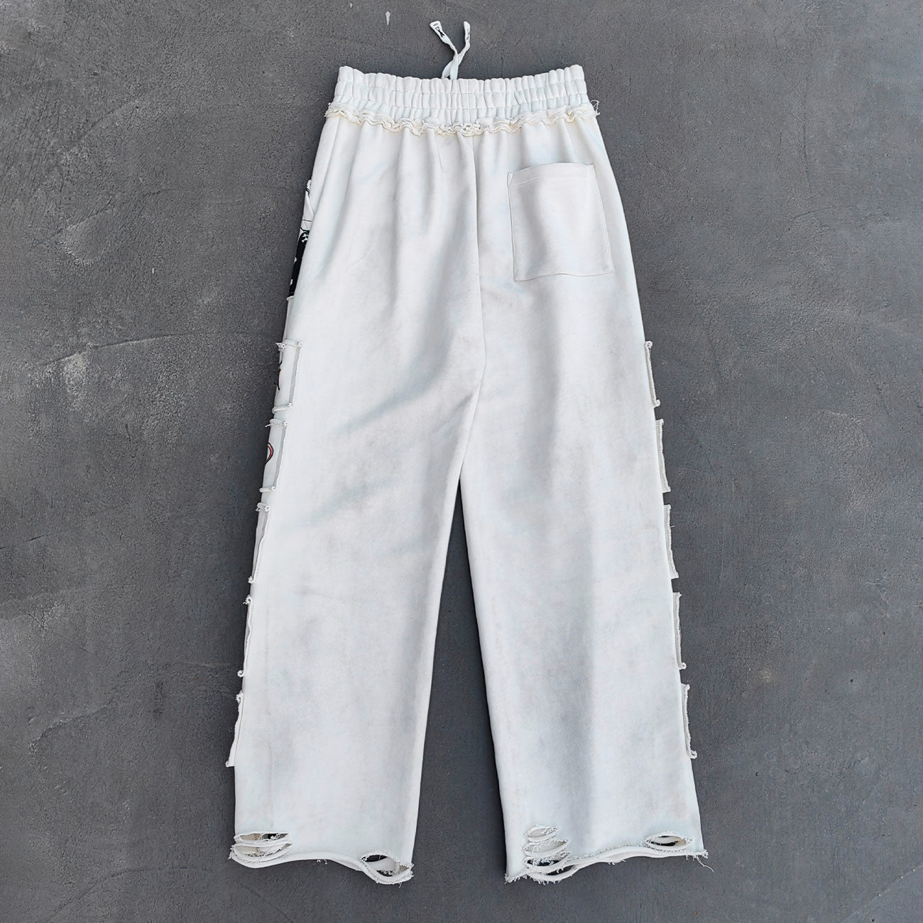 Gothic Letter Patch Sweatpants - White Distressed Multi Color Y2K Streetwear