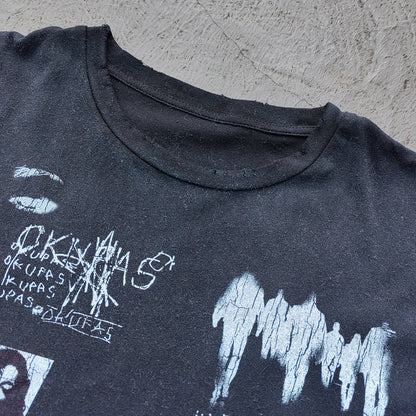 HUILI HDK Graphic Tee - Black Dirty Wash Punk Rock Collage Print Skeleton Ribcage Distressed Y2K Streetwear