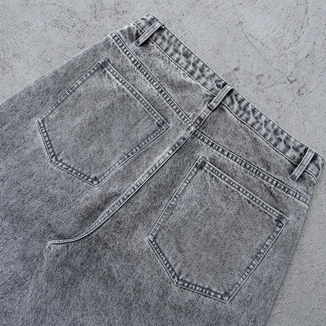 Y2K Deconstructed Jeans - Smoke Gray Wash Geometric Patchwork Vertical Seam Side Frayed Wide Leg Baggy
