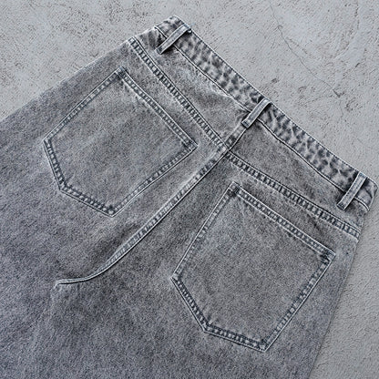 Y2K Deconstructed Jeans - Smoke Gray Wash Geometric Patchwork Vertical Seam Side Frayed Wide Leg Baggy