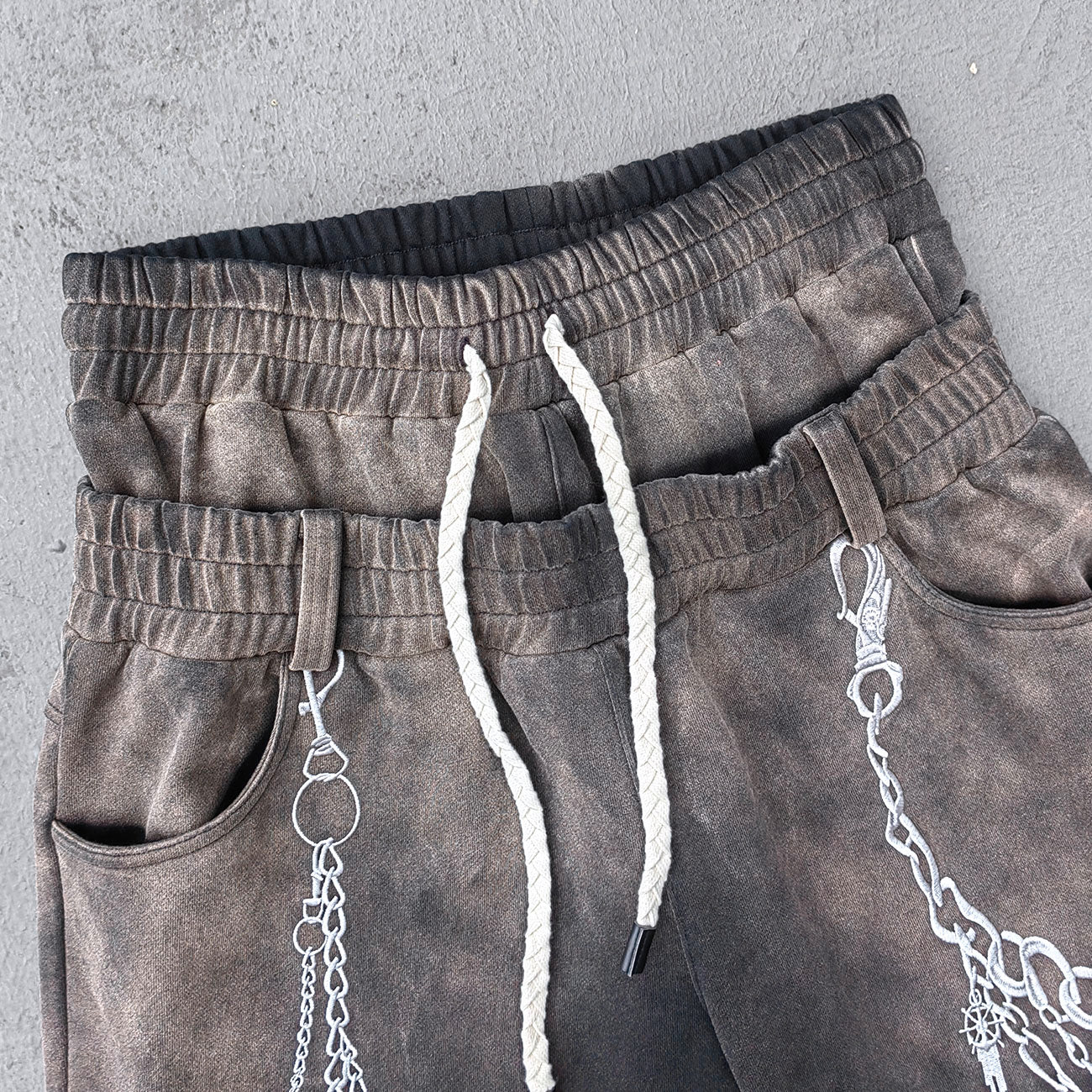 Chain Print Sweatpants - Black Brown Gradient High Waist Wide Leg Y2K Gothic Streetwear