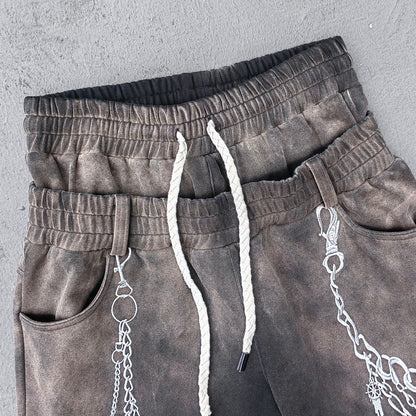 Chain Print Sweatpants - Black Brown Gradient High Waist Wide Leg Y2K Gothic Streetwear