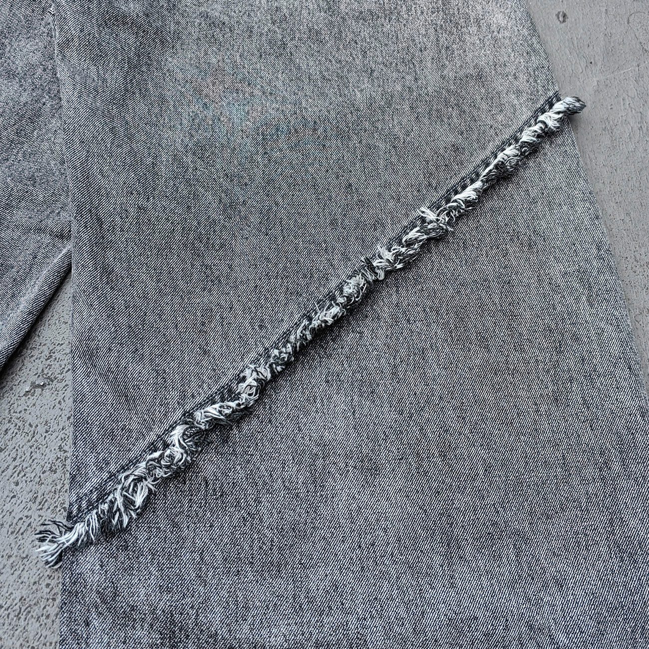 Y2K Deconstructed Jeans - Smoke Gray Wash Geometric Patchwork Vertical Seam Side Frayed Wide Leg Baggy