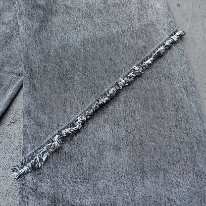 Y2K Deconstructed Jeans - Smoke Gray Wash Geometric Patchwork Vertical Seam Side Frayed Wide Leg Baggy