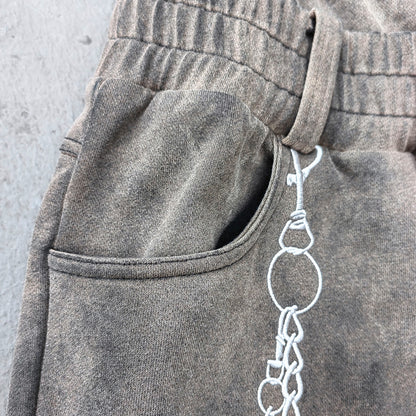 Chain Print Sweatpants - Black Brown Gradient High Waist Wide Leg Y2K Gothic Streetwear