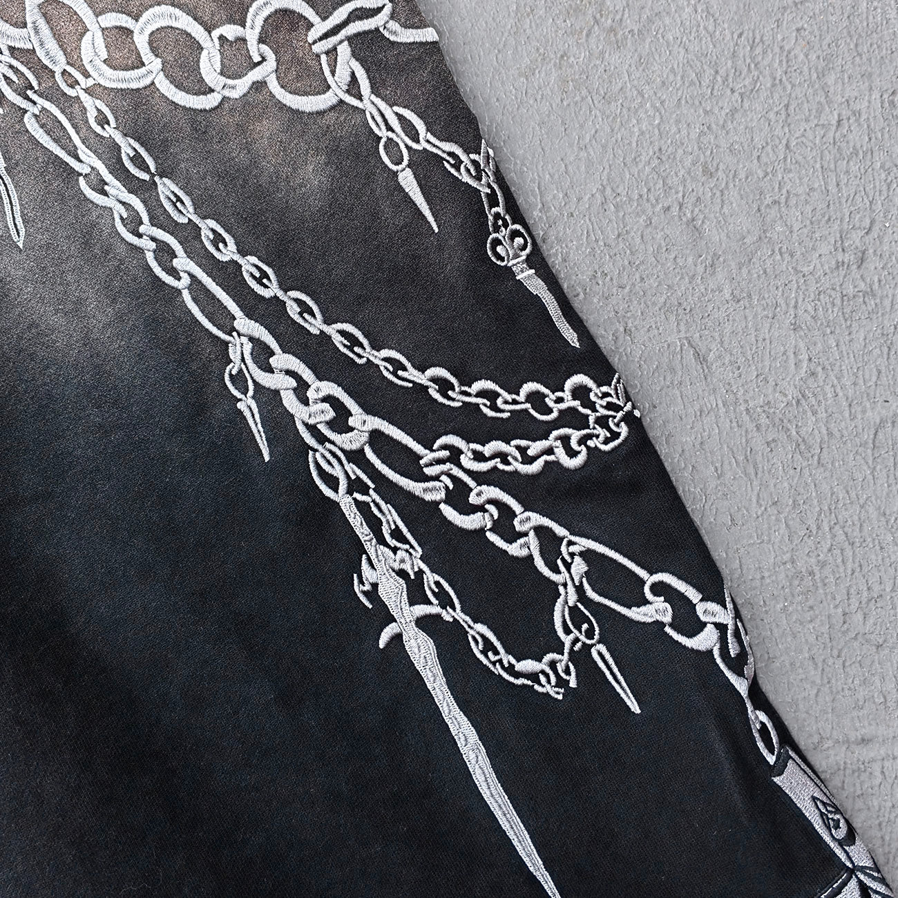 Chain Print Sweatpants - Black Brown Gradient High Waist Wide Leg Y2K Gothic Streetwear