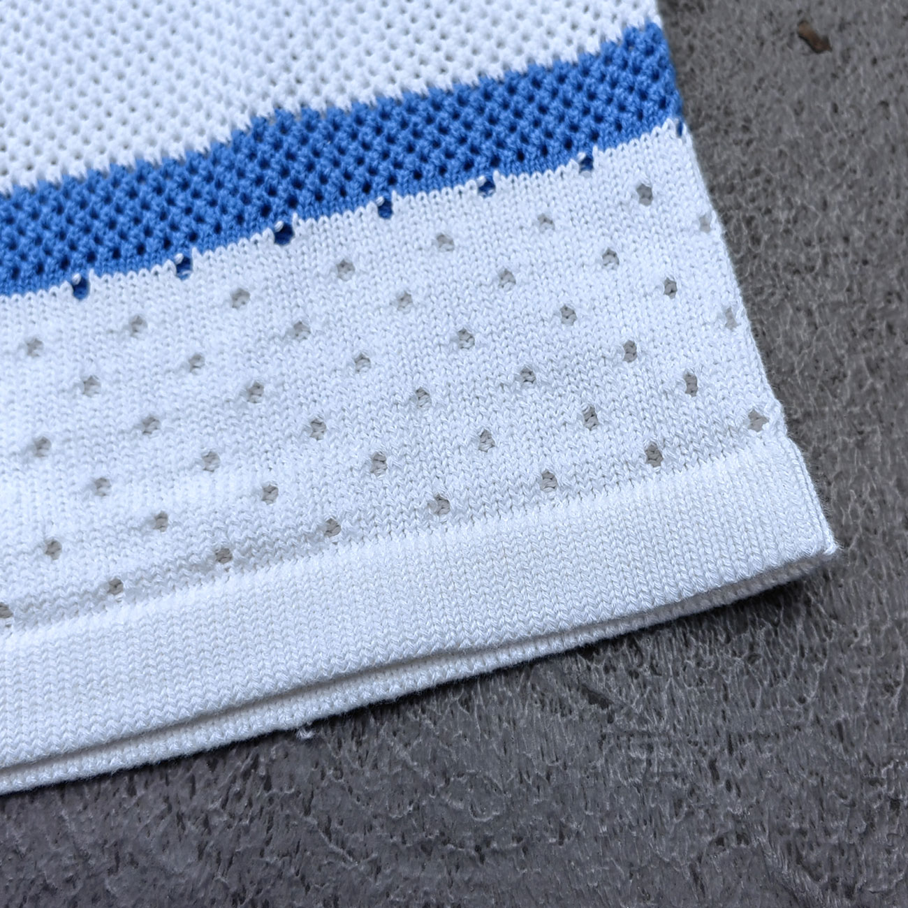 Crochet Knit Set - White Blue Stripe Camp Collar Shirt Shorts Y2K Vacation Streetwear