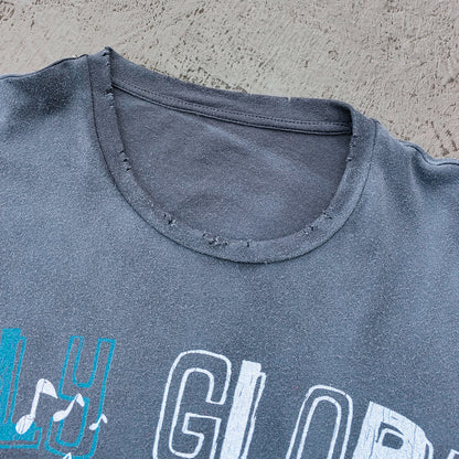 Holy Glory Graphic Tee - Slate Blue Dirty Wash Graffiti Collage Print Distressed Ripped Y2K Streetwear