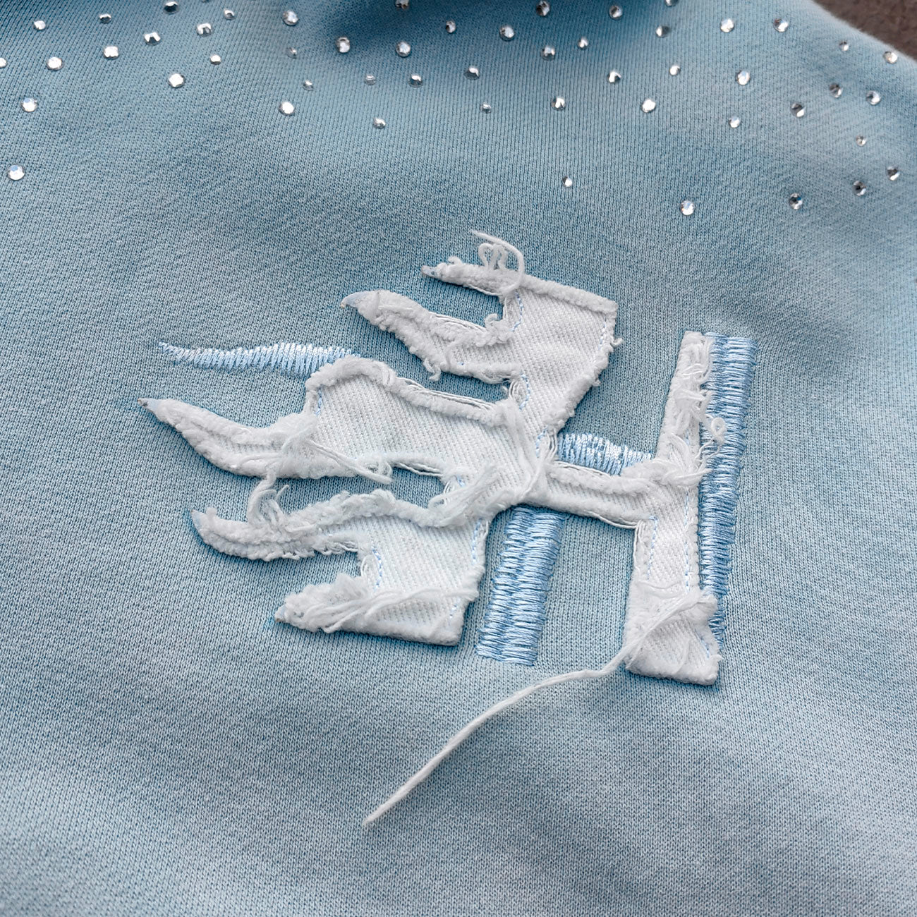 Light Blue Rhinestone Chain Tracksuit - Y2K Gradient Wash Matching Set