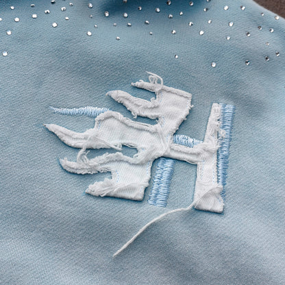 Light Blue Rhinestone Chain Tracksuit - Y2K Gradient Wash Matching Set