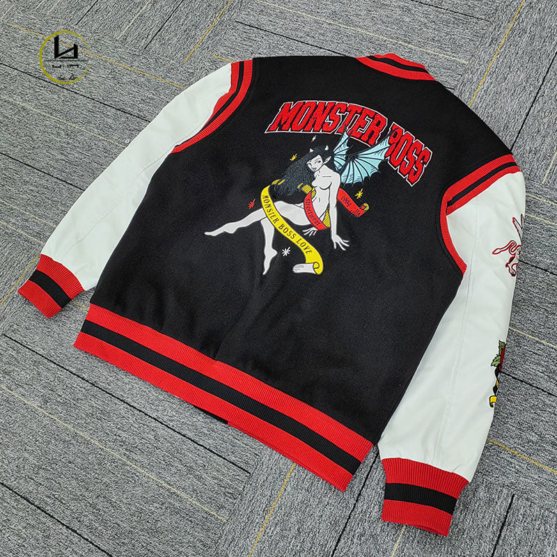HUILI FACTORY high quality custom streetwear chenille embroidered leather letterman jacket