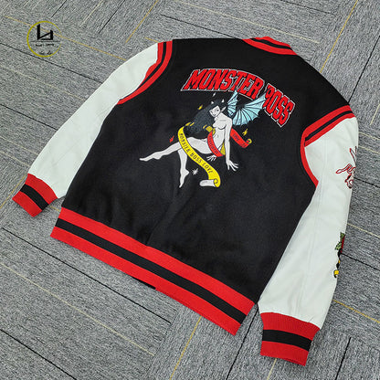 FACTORY high quality custom streetwear chenille embroidered leather letterman jacket