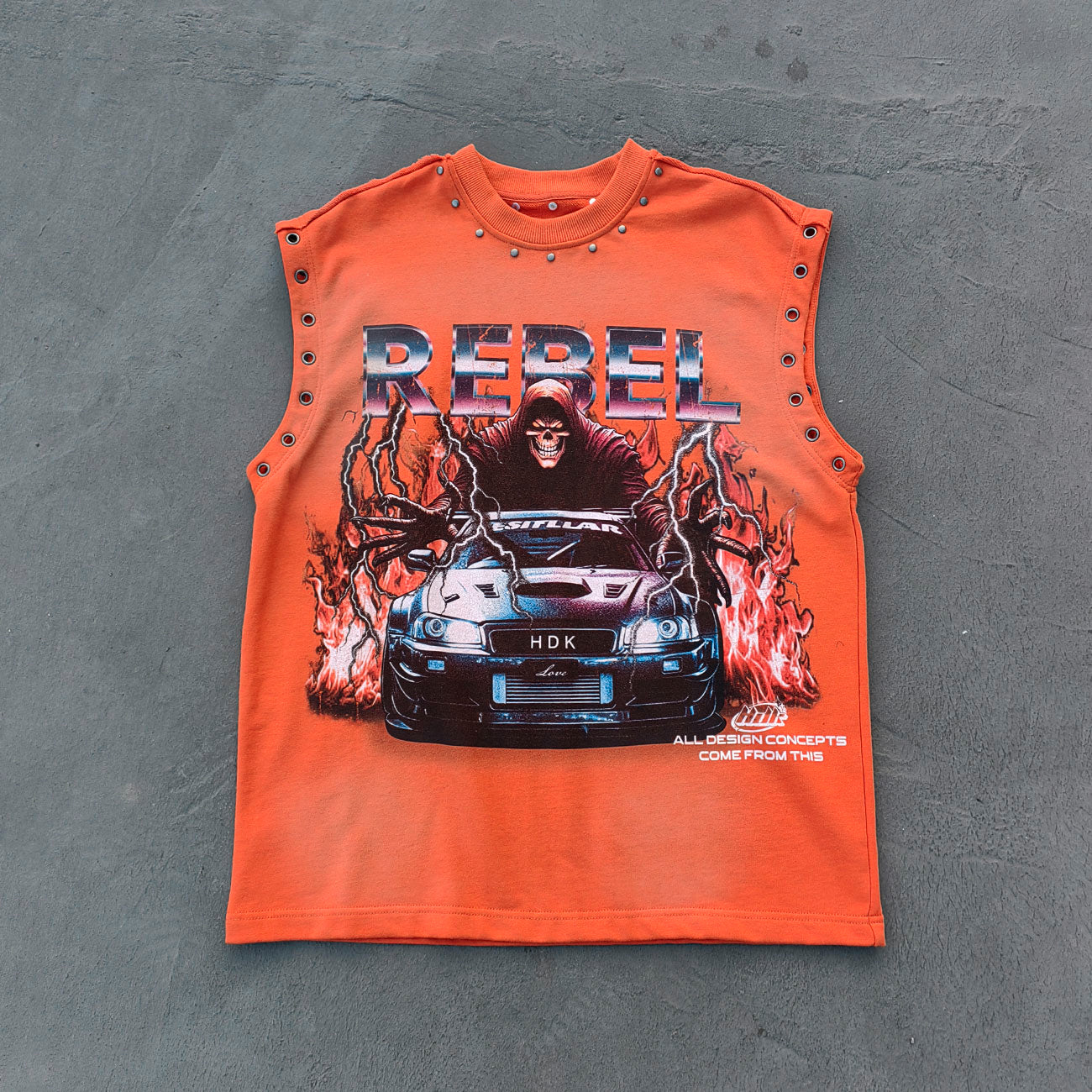 Studded Sleeveless Graphic Tee - Skull Rebel Print Y2K Rock Streetwear