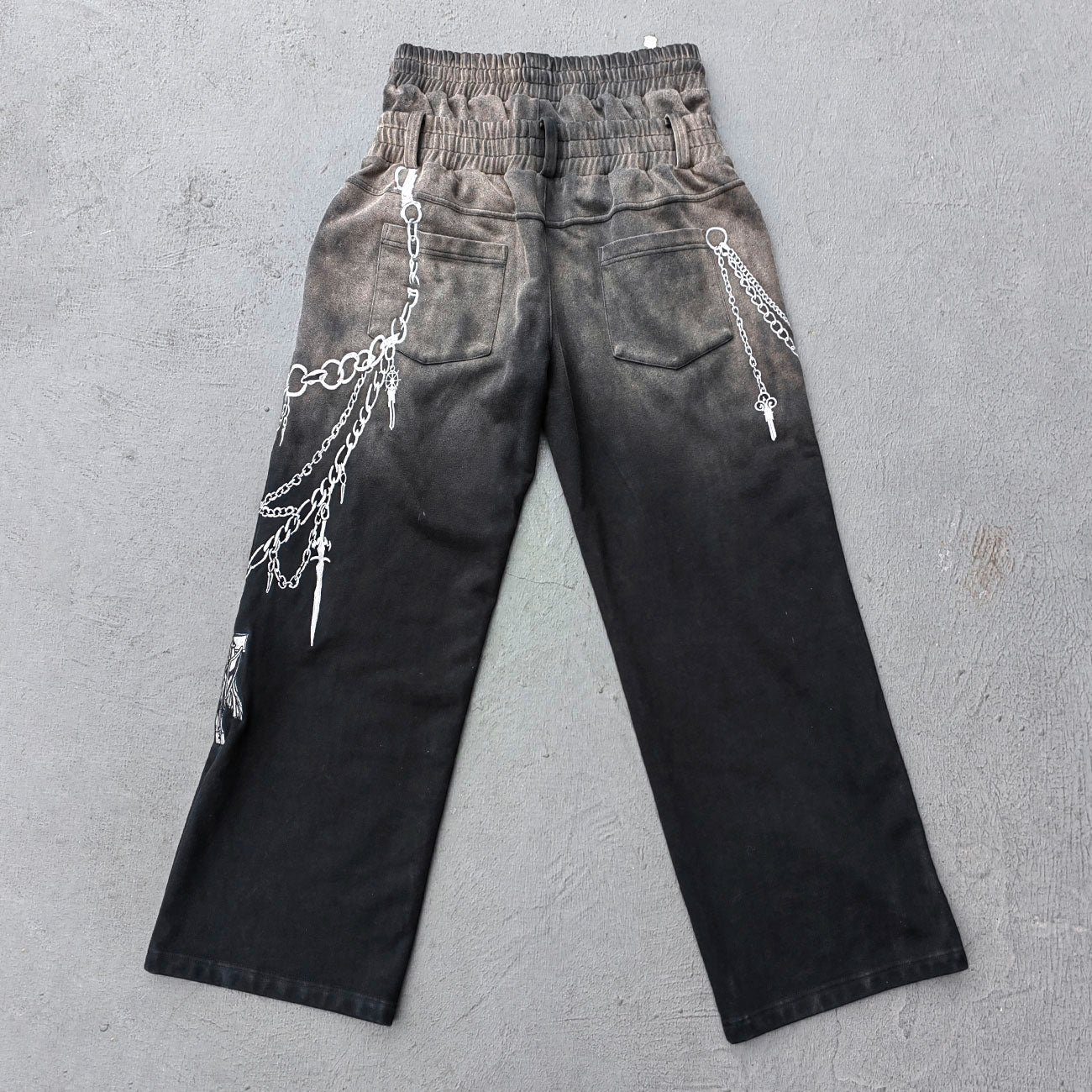 Chain Print Sweatpants - Black Brown Gradient High Waist Wide Leg Y2K Gothic Streetwear