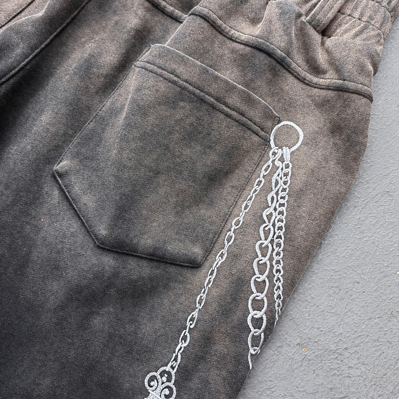 Chain Print Sweatpants - Black Brown Gradient High Waist Wide Leg Y2K Gothic Streetwear