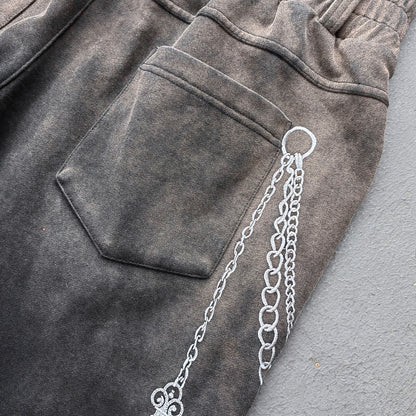 Chain Print Sweatpants - Black Brown Gradient High Waist Wide Leg Y2K Gothic Streetwear