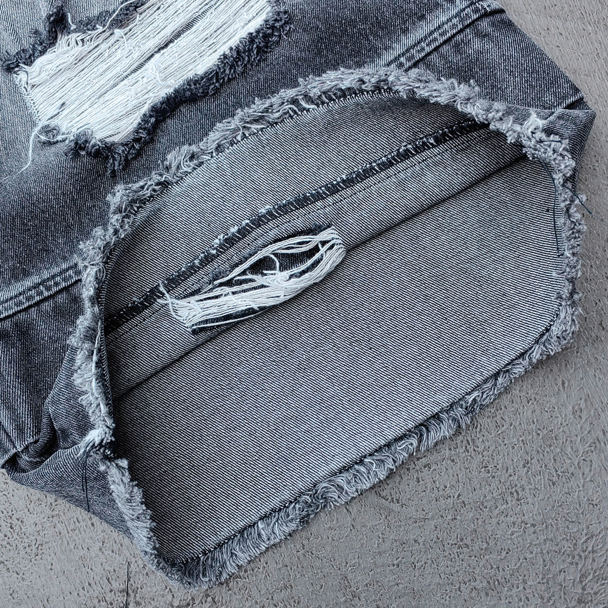 Wide Leg Jeans - Black Gray Acid Wash Double Waistband Heavy Ripped Distressed Frayed Hem Y2K Streetwear