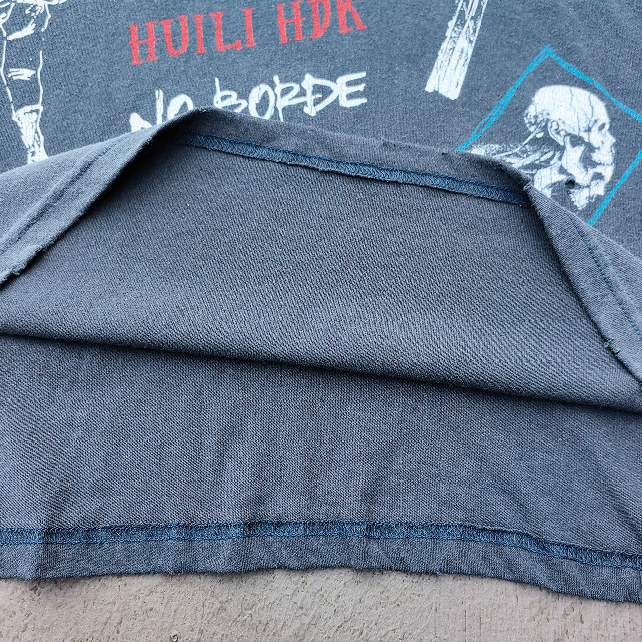 Holy Glory Graphic Tee - Slate Blue Dirty Wash Graffiti Collage Print Distressed Ripped Y2K Streetwear