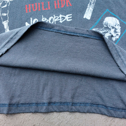 Holy Glory Graphic Tee - Slate Blue Dirty Wash Graffiti Collage Print Distressed Ripped Y2K Streetwear