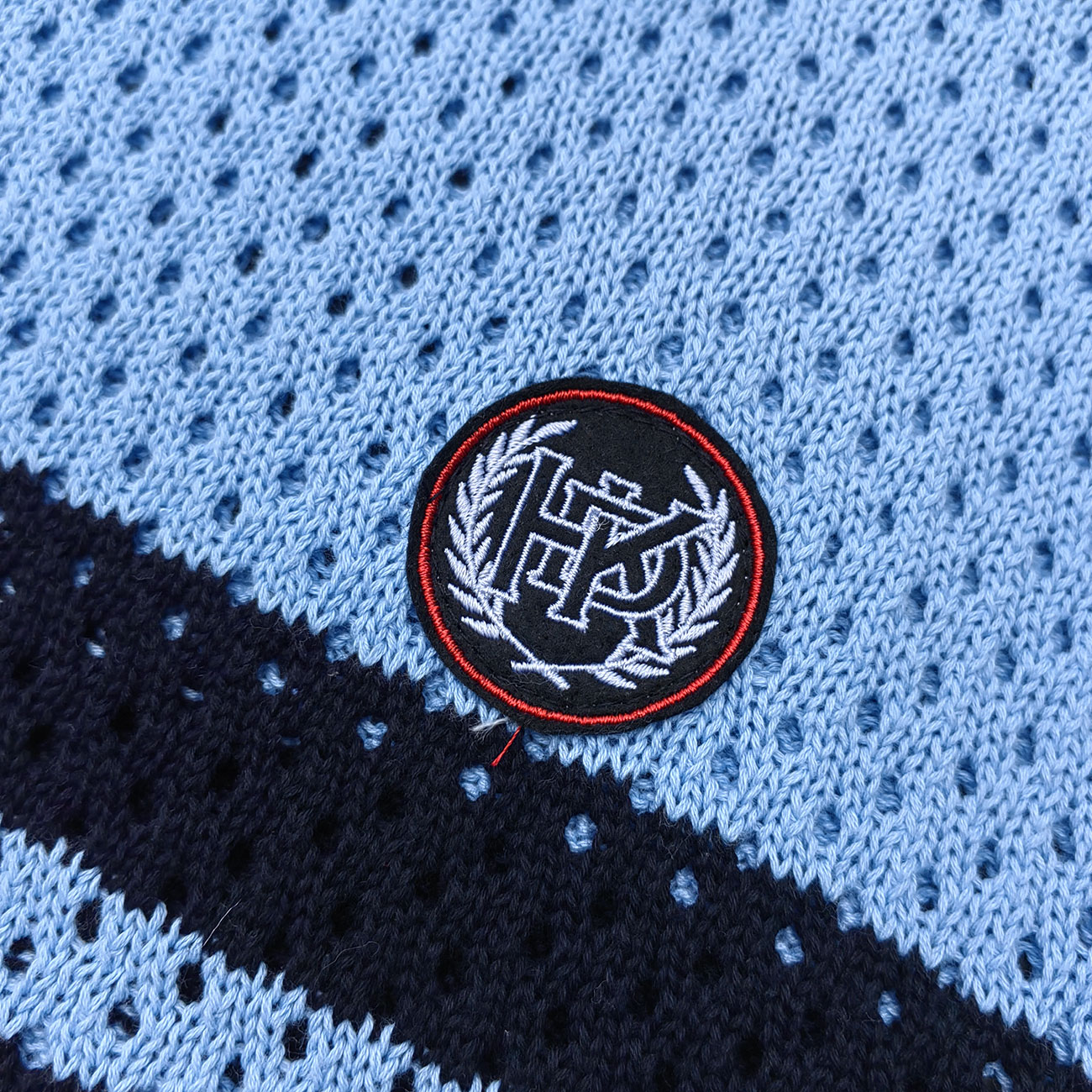 Crochet Knit Polo Set - Light Blue White Black Stripe Shirt Shorts Y2K Vacation Streetwear