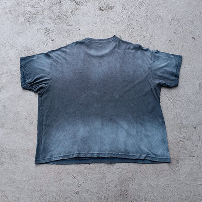 Holy Glory Graphic Tee - Slate Blue Dirty Wash Graffiti Collage Print Distressed Ripped Y2K Streetwear
