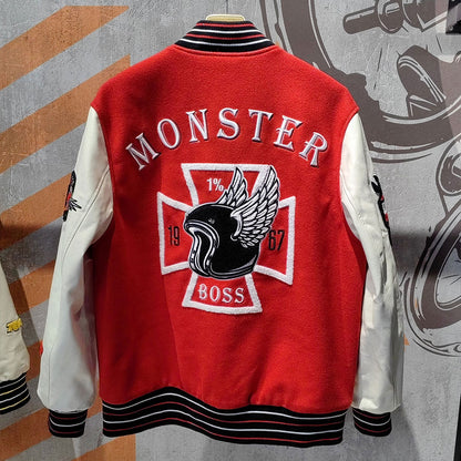 factory wholesale custom logo chenille embroidery letterman varsity jacket with leather sleeves