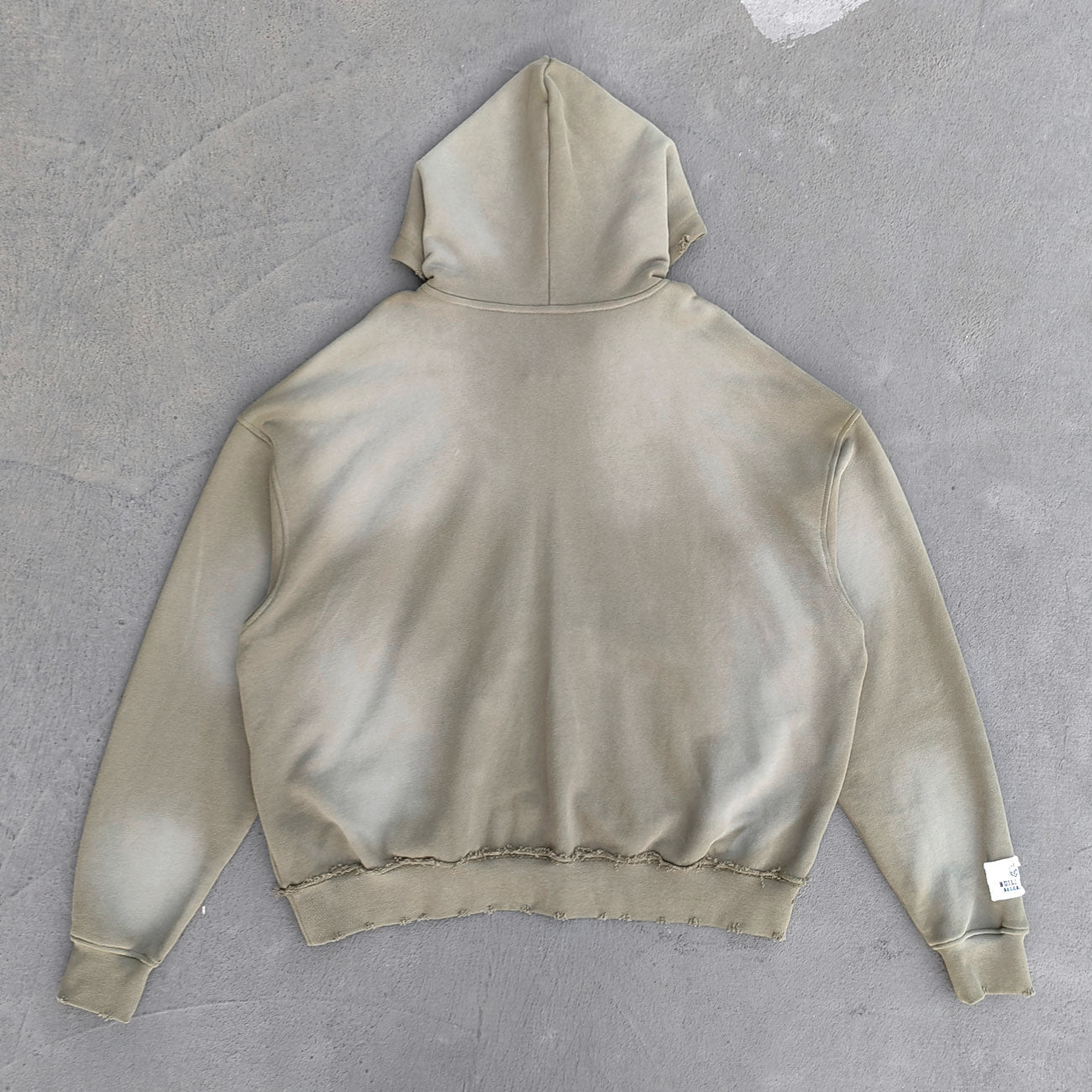 Distressed Zip Up Hoodie - Olive Gradient Wash Frayed Y2K Streetwear