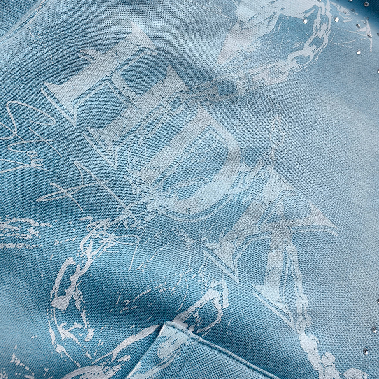 Light Blue Rhinestone Chain Tracksuit - Y2K Gradient Wash Matching Set