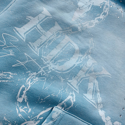Light Blue Rhinestone Chain Tracksuit - Y2K Gradient Wash Matching Set