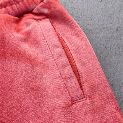 Acid Wash Sweat Shorts - Brick Red Rust Gradient Frayed Hem Raw Edge Y2K Streetwear