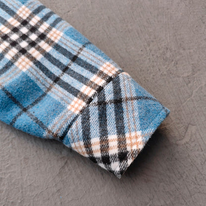 Gothic Embroidered Hooded Flannel - Blue Plaid Rhinestone Snap Button Shacket