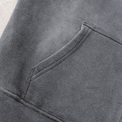 Black Vintage Wash Hoodie - Brass Zipper Full Zip Cropped Boxy Y2K Oversized