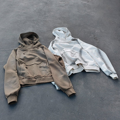 Distressed Deconstructed Hoodie - Life is Too Short Embroidery Y2K Streetwear