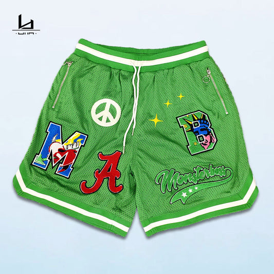 huili factory high quality custom embroidery mesh basketball jersry shorts