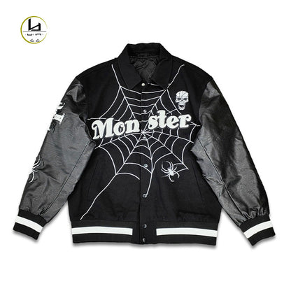 FACTORY high quality custom streetwear spider Skull chenille embroidery varsity jacket